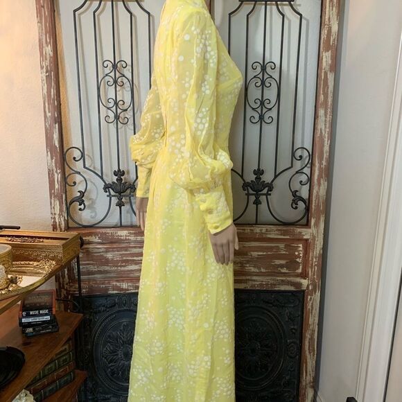 Vintage Rare Flocked Yellow Maxi‎ Dress - Picture 3 of 16